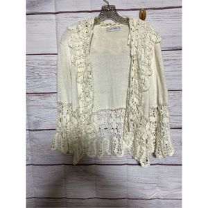 Vintage Nine West cream/white crochet cardigan sweater size small